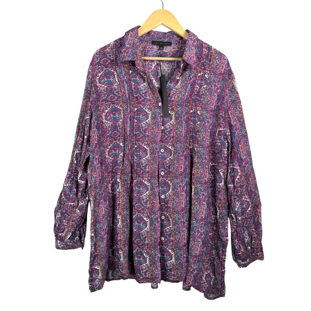 Jane &‎ Delancey pleated front lagen artsy tunic button top purple sz XL